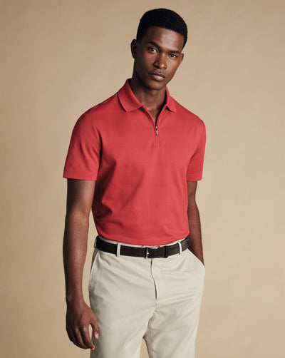 CORAL POPCORN TEXTURED STRIPE TYRWHITT COOL POLO