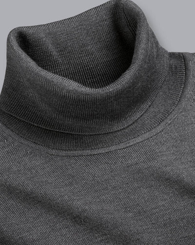 GREY PURE MERINO ROLL NECK JUMPER