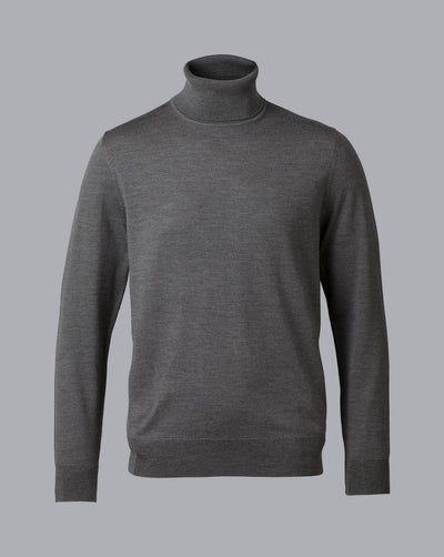 GREY PURE MERINO ROLL NECK JUMPER