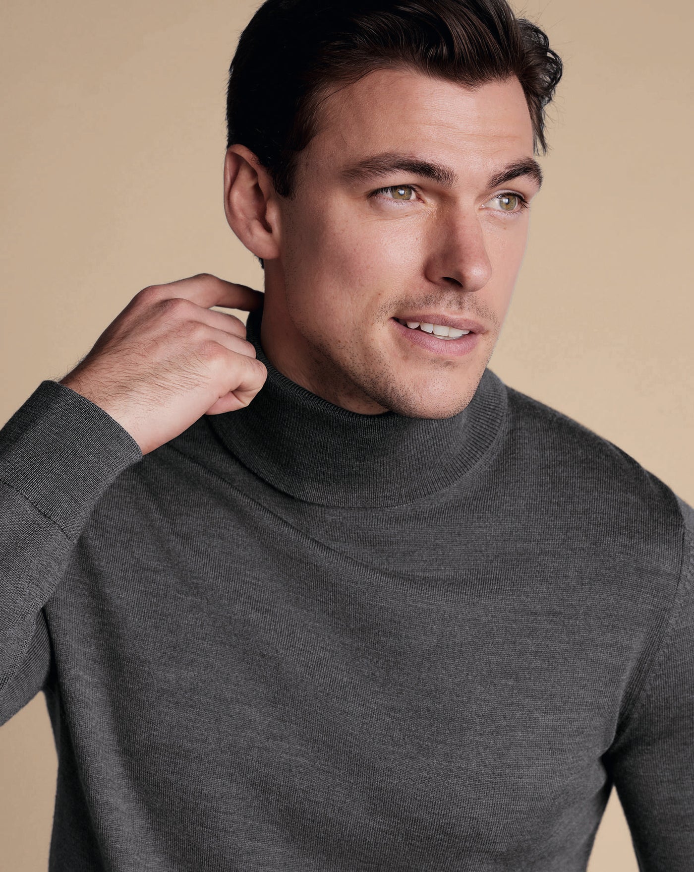 GREY PURE MERINO ROLL NECK JUMPER