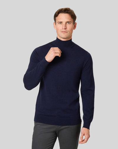 NAVY BLUE PURE MERINO ROLL NECK JUMPER