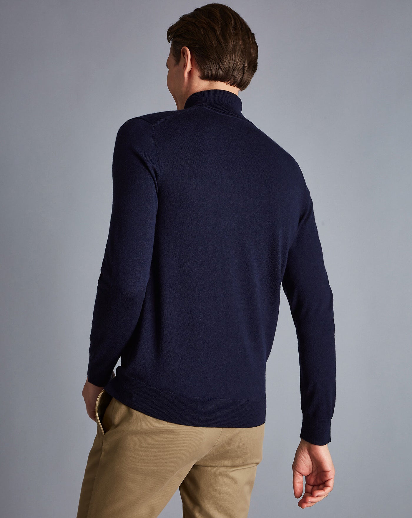 NAVY BLUE PURE MERINO ROLL NECK JUMPER