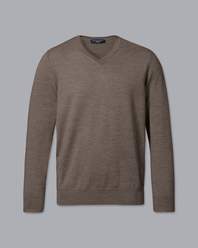 MOCHA PURE MERINO V NECK JUMPER