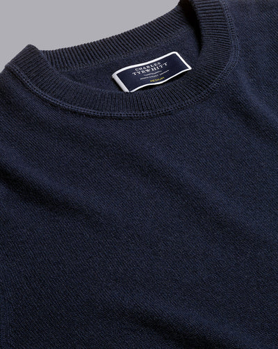 NAVY BLUE MERINO/CASHMERE CREW NECK JUMPER