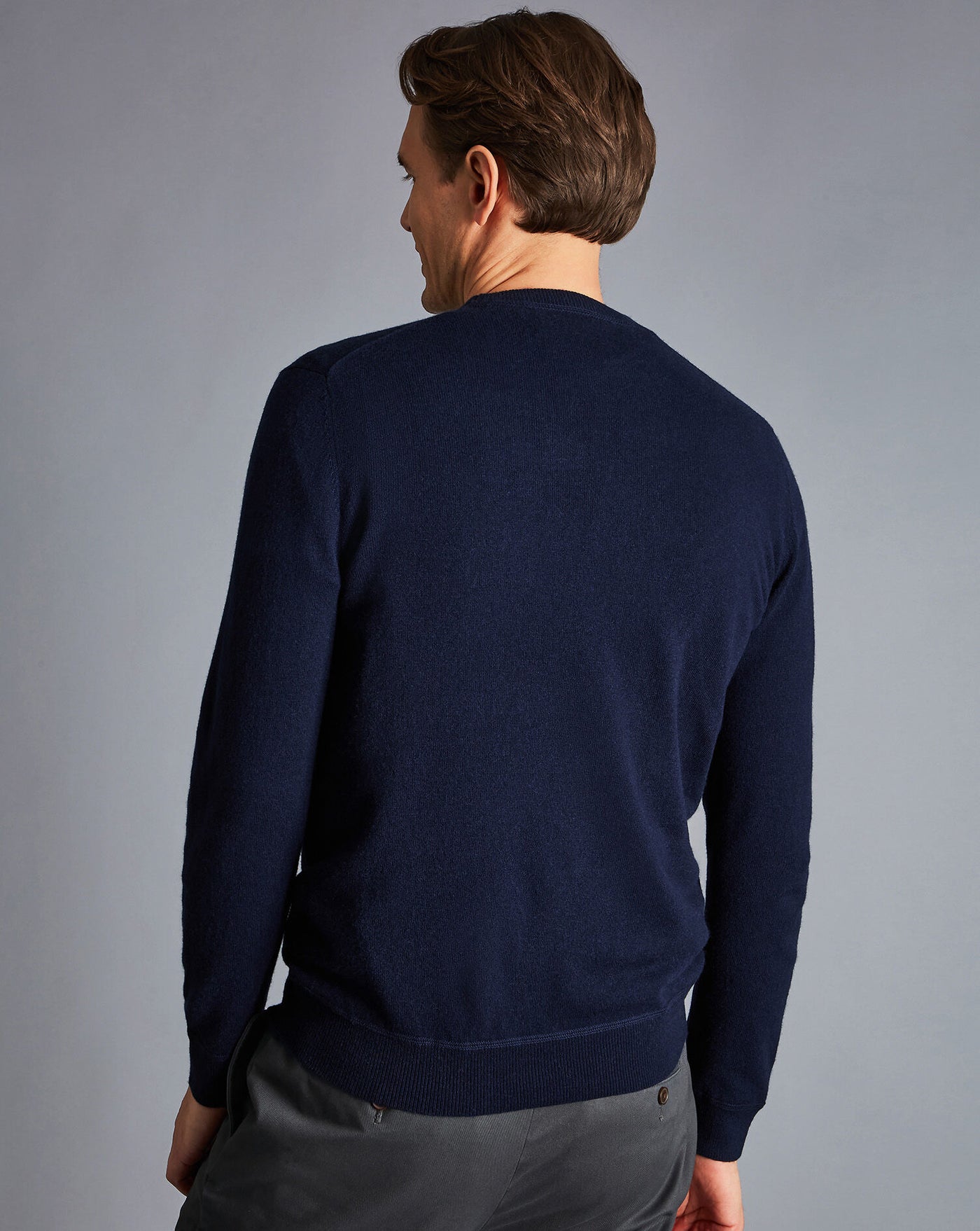 NAVY BLUE MERINO/CASHMERE CREW NECK JUMPER