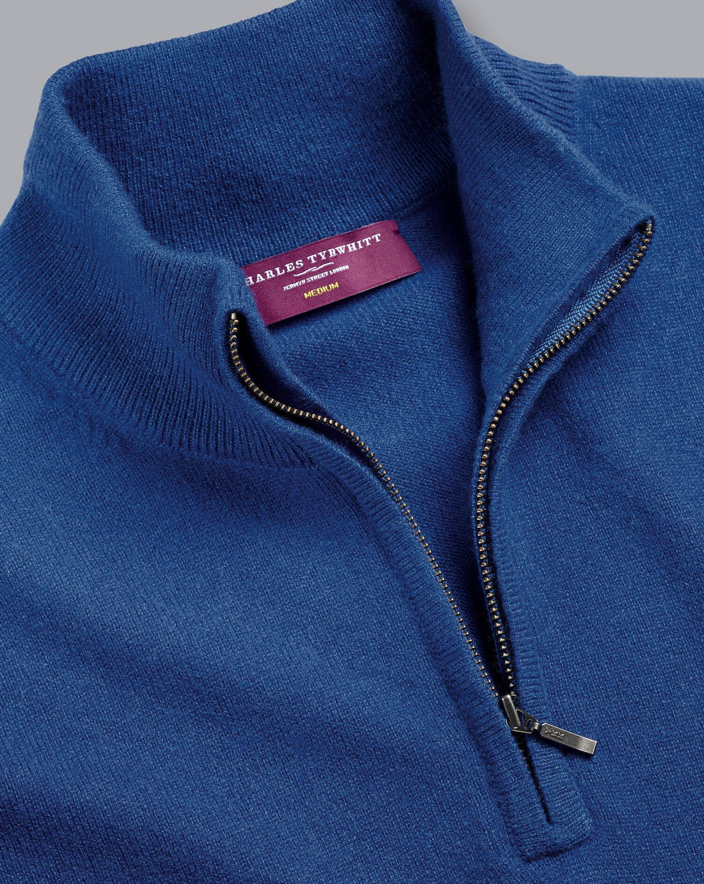 ROYAL BLUE PURE CASHMERE ZIP NECK JUMPER