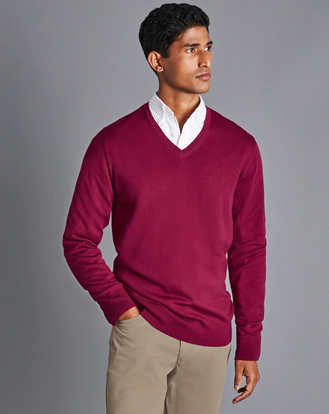 CHERRY PINK PURE MERINO V NECK JUMPER