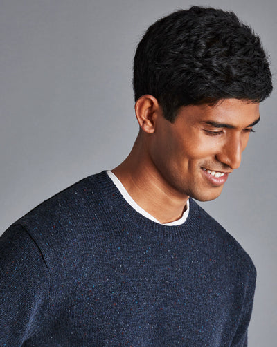 NAVY BLUE CHUNKY MERINO DONEGAL CREW NECK JUMPER