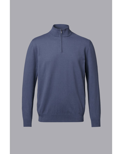 HEATHER BLUE COMBED COTTON ZIP NECK JUMPER