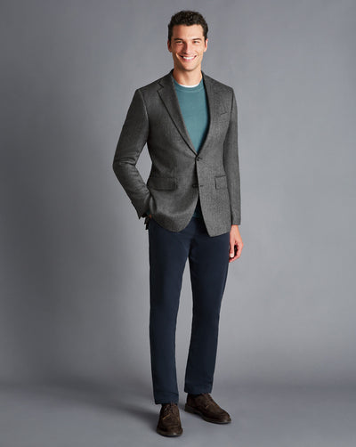 DARK GREY HERRINGBONE WOOL TEXTURE SLIM FIT BLAZER