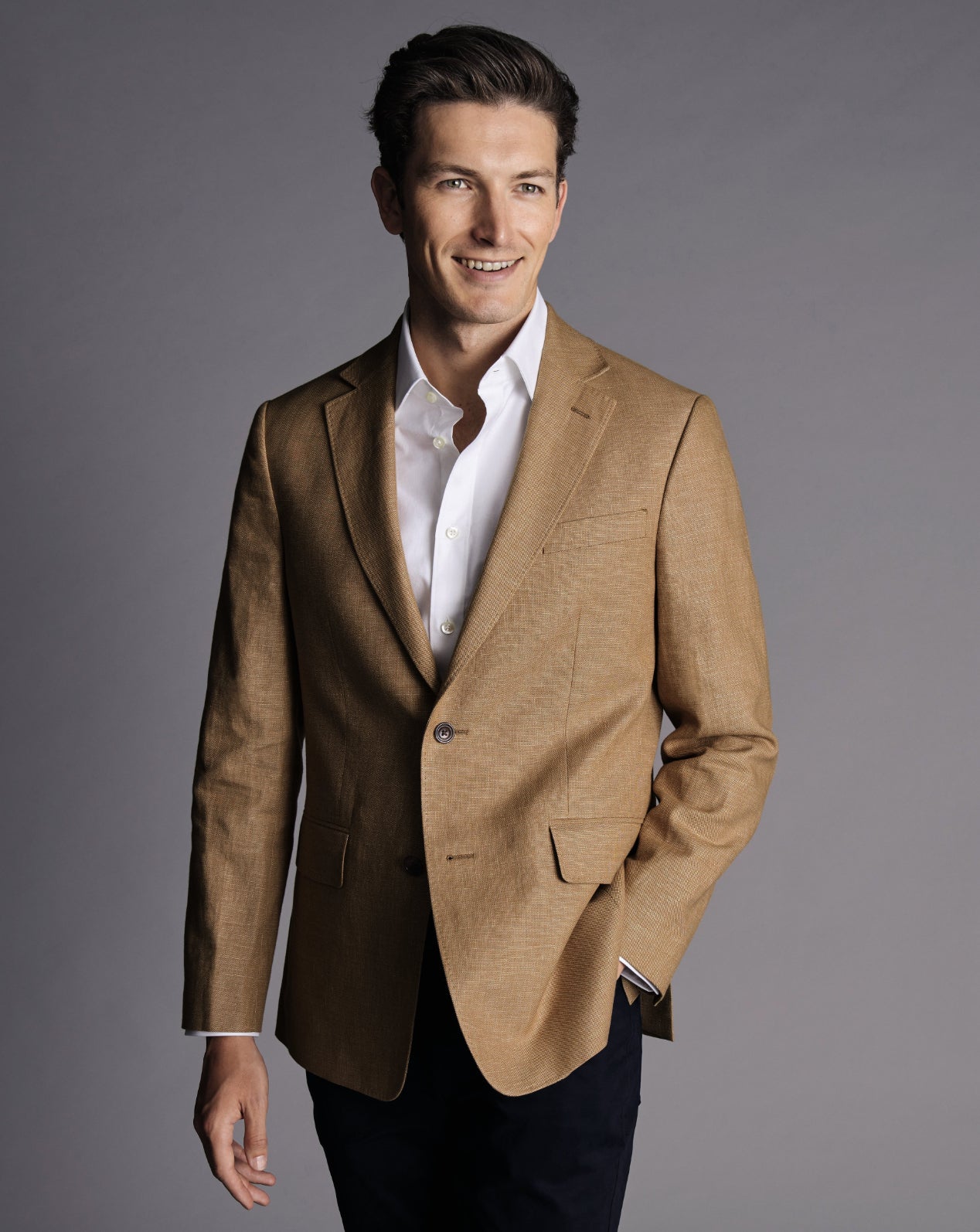 CAMEL SLIM FIT LINEN COTTON BLAZER