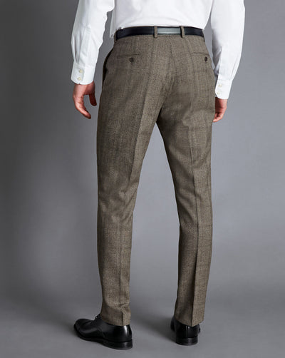 OATMEAL PRINCE OF WALES CHECK SLIM FIT SUIT TROUSER