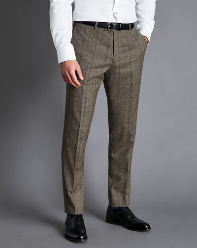 OATMEAL PRINCE OF WALES CHECK SLIM FIT SUIT TROUSER