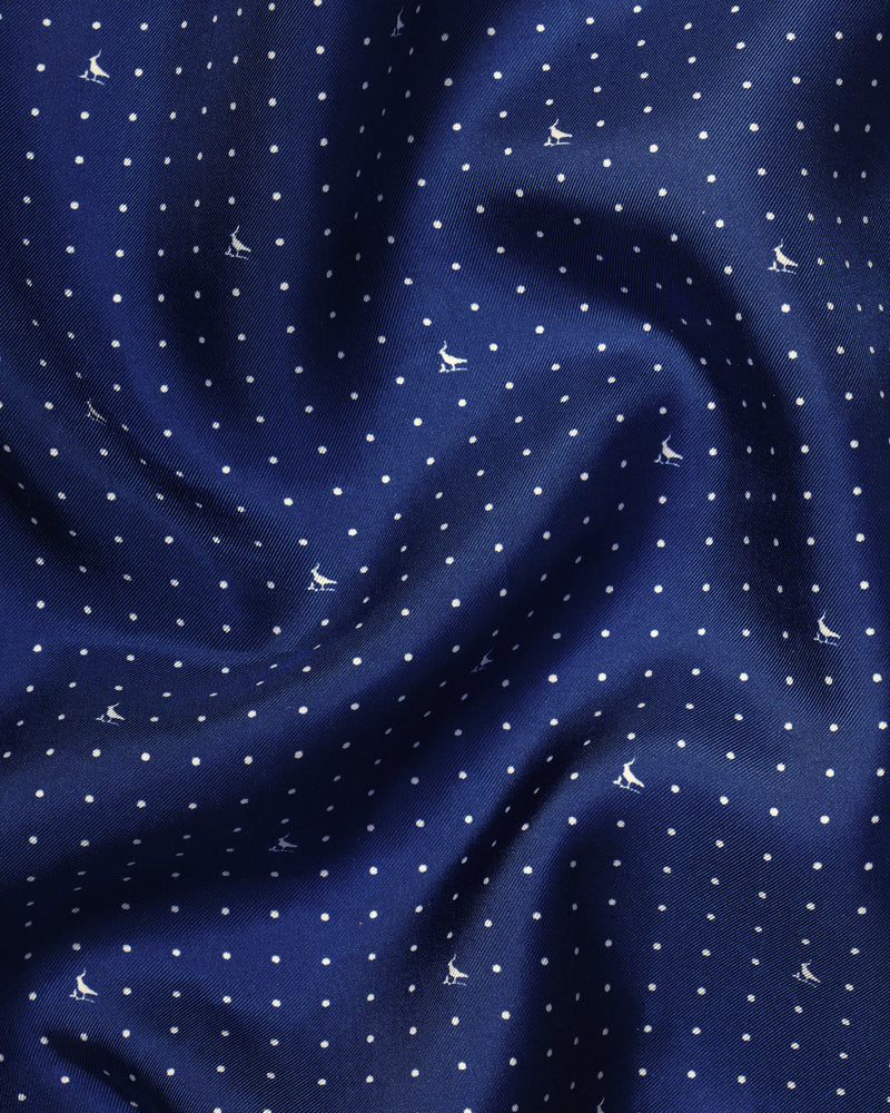 COBALT BLUE AND WHITE SPOT PRINT SILK POCKET SQUARE