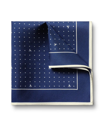 COBALT BLUE AND WHITE SPOT PRINT SILK POCKET SQUARE