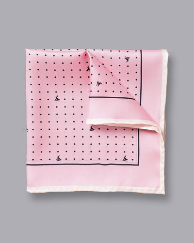 PINK AND NAVY SPOT PRINT SILK POCKET SQUARE