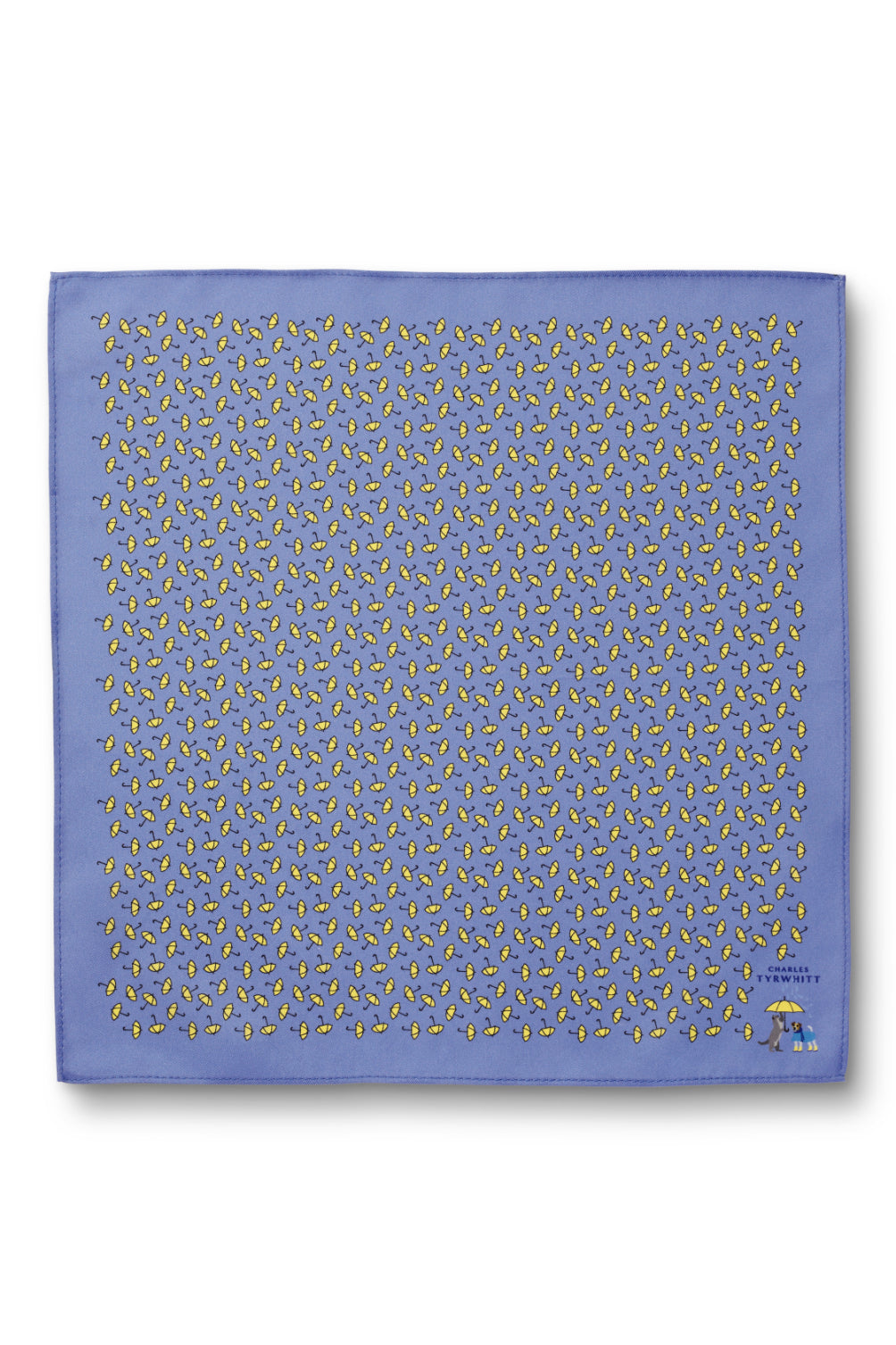 CORNFLOWER BLUE RAINING CATS AND DOGS PRINT SILK POCKET SQUARE