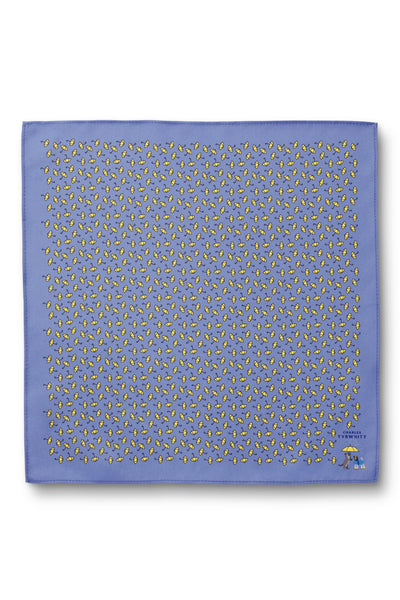 CORNFLOWER BLUE RAINING CATS AND DOGS PRINT SILK POCKET SQUARE