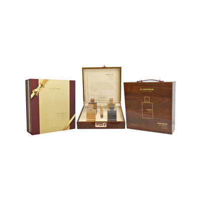 HARAMAIN AMBER OUD COLLECTION PERFUMES GIFT SET (GOLD EDP 60ML+BLEU 60ML EDP+WHITE 60ML EDP+CARBON 60ML EDP)+ REFILLABLE ATOMIZER