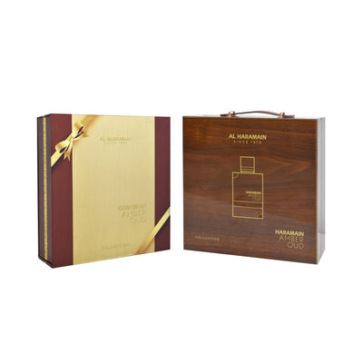 HARAMAIN AMBER OUD COLLECTION PERFUMES GIFT SET (GOLD EDP 60ML+BLEU 60ML EDP+WHITE 60ML EDP+CARBON 60ML EDP)+ REFILLABLE ATOMIZER