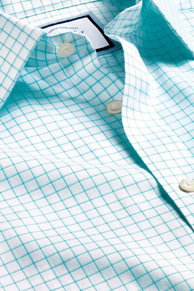 AQUA GREEN NON-IRON TWILL FINE SHADOW CHECK SLIM FIT SHIRT