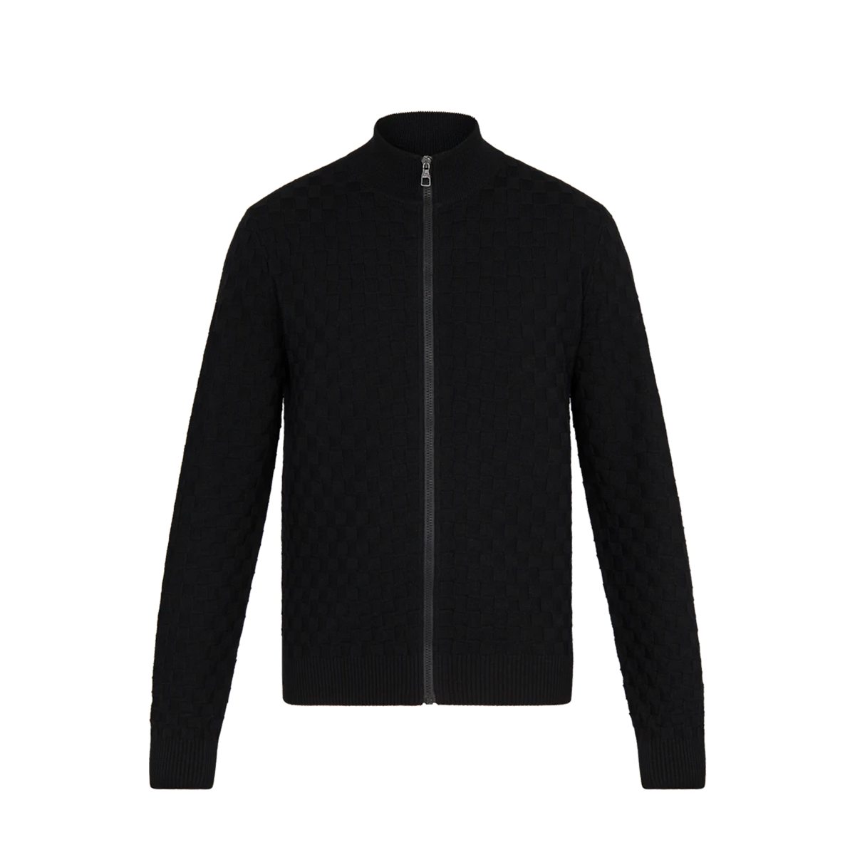 L/V SWEATER BLACK DAMIER SIGNATURE ZIP-THROUGH CARDIGAN